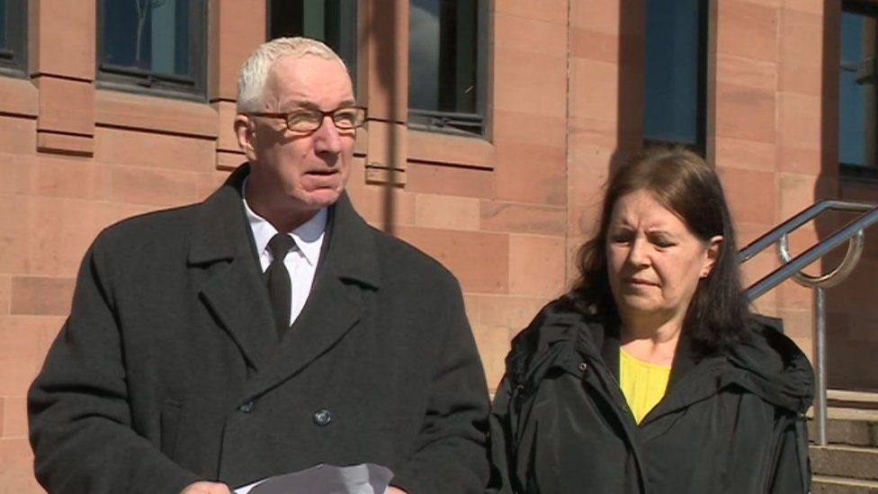 Mr Brockbanks' parents addressing the media outside Newcastle Crown Court