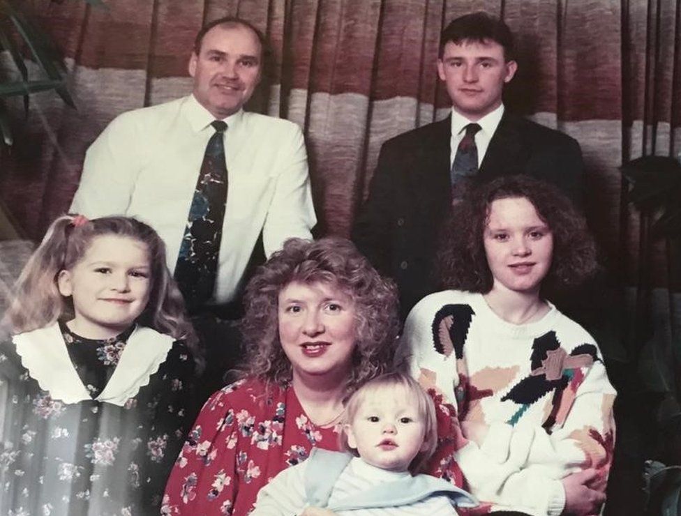 Clockwise from left: Patrick, Adrian, Karen, baby Lee, Diane and Gina McCourt as a young family