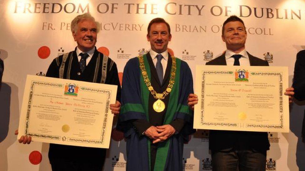 Fr McVerry was granted the Freedom of Dublin in 2014, along with Irish rugby star Brian O'Driscoll