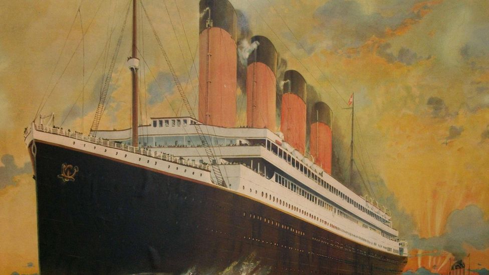 A rare lithograph pre-maiden voyage poster of RMS Titanic by Montague Black