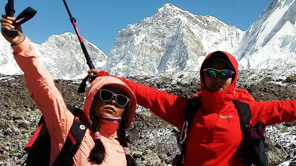Women climbers near Mount Pumori at the Everest region