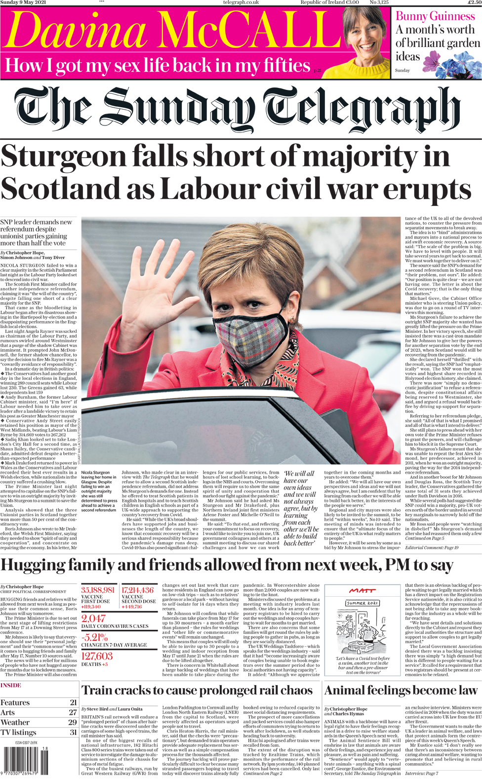 The Sunday Telegraph front page 9 May 2021