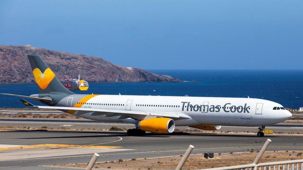 A Thomas Cook Scandinavia Airbus A330 plane at Las Palmas in the Canary Islands, Spain, 25 September 2019