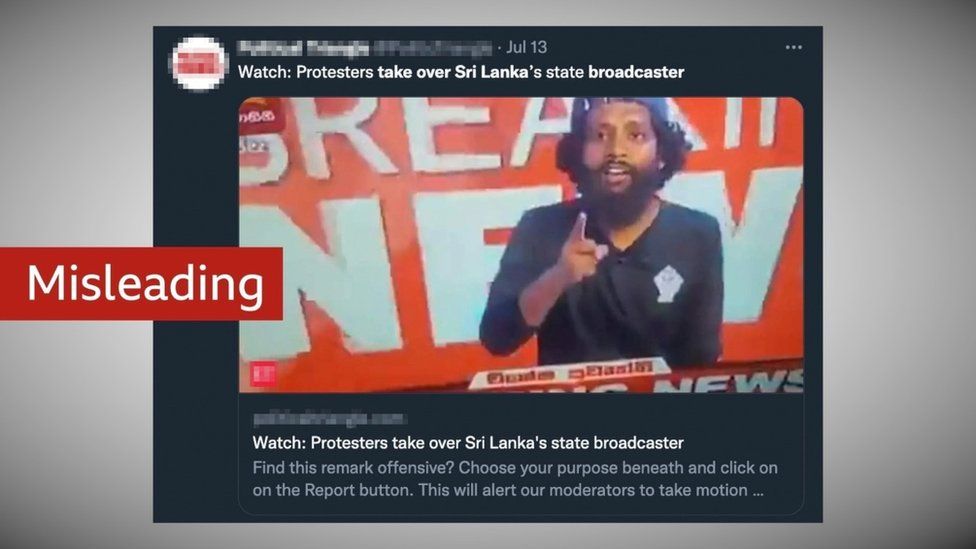 Вводящее в заблуждение заявление новостного агентства о том, что протестующие захватили национальный вещатель в Шри-Ланке