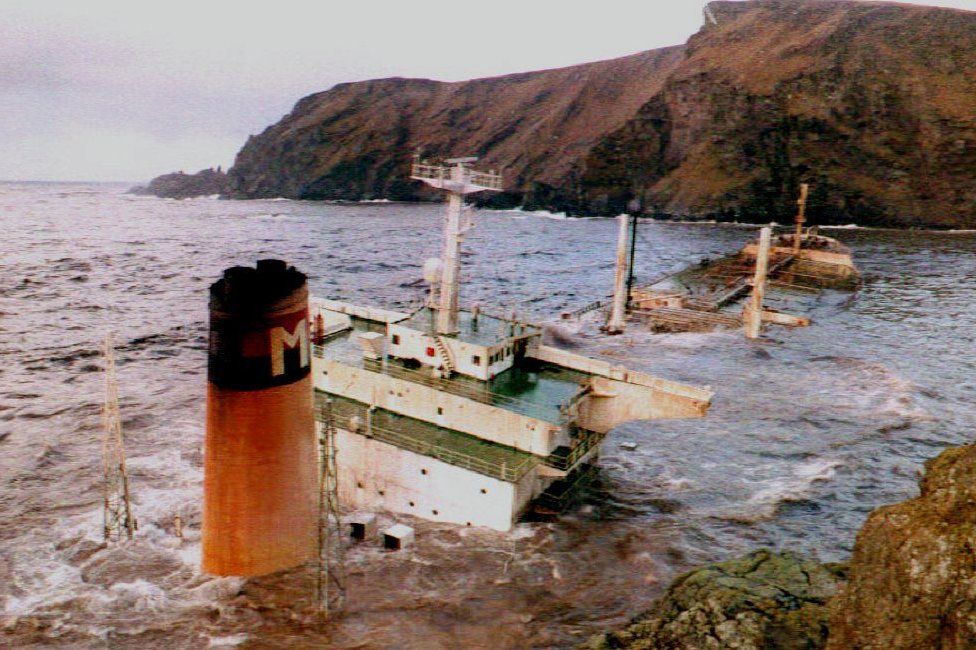 The Liberian-registered oil tanker, Braer sinks off the coast of Shetland Isles,