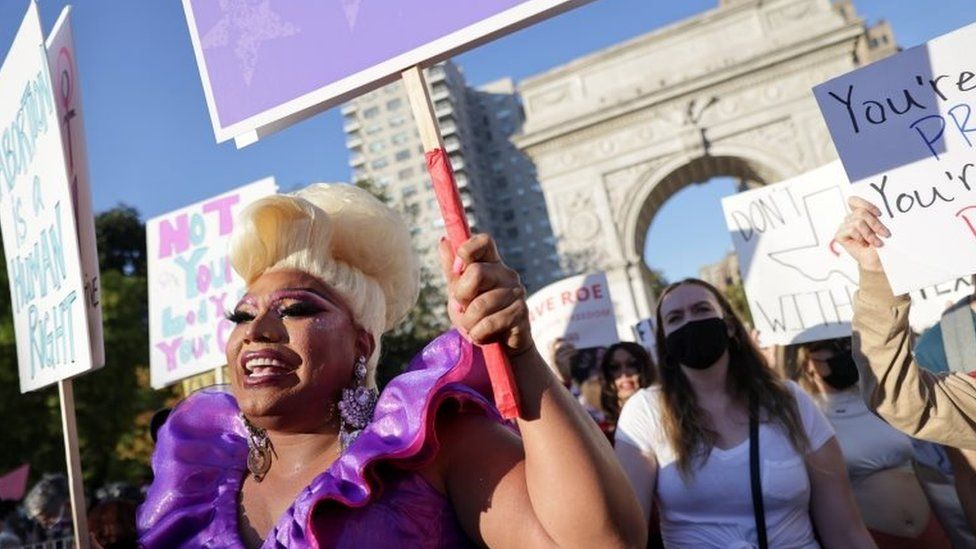 Supporters of reproductive choice take part in a rally in New York