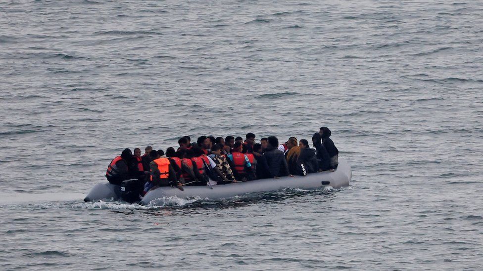 A small boat crossing the Channel in October 2023