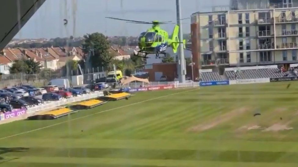 Air ambulance lands on Bristol cricket ground