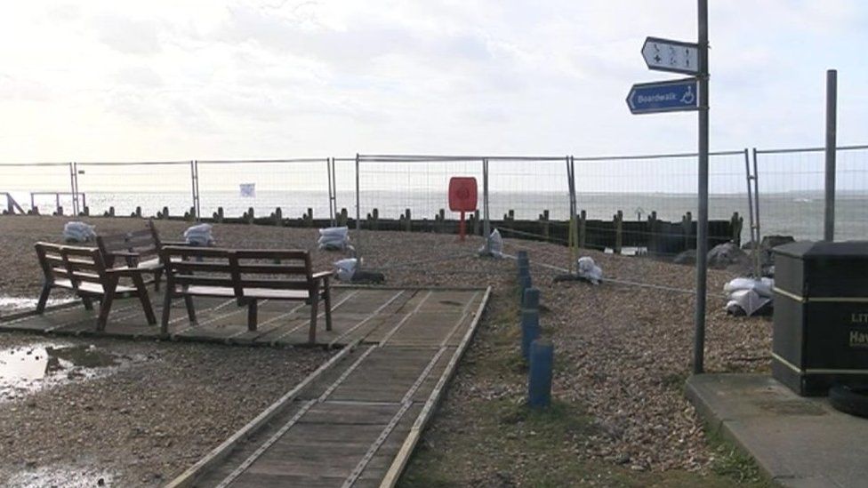 Cordoned off sea defences