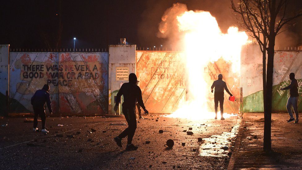 Night of violence on both sides of an interface in the loyalist Shankill and nationalist Springfield Road areas on Wednesday evening