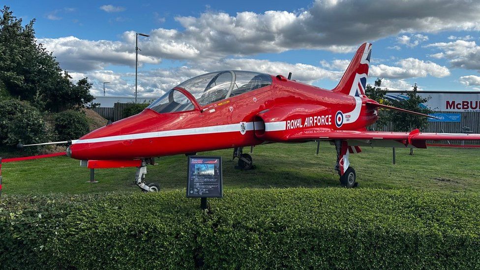 Red Arrows jet on show at Coneygarth services