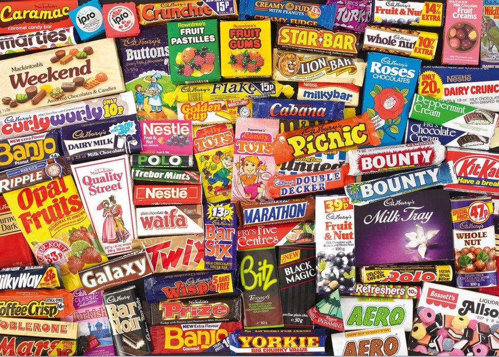 Montage of sweets from the 1980s