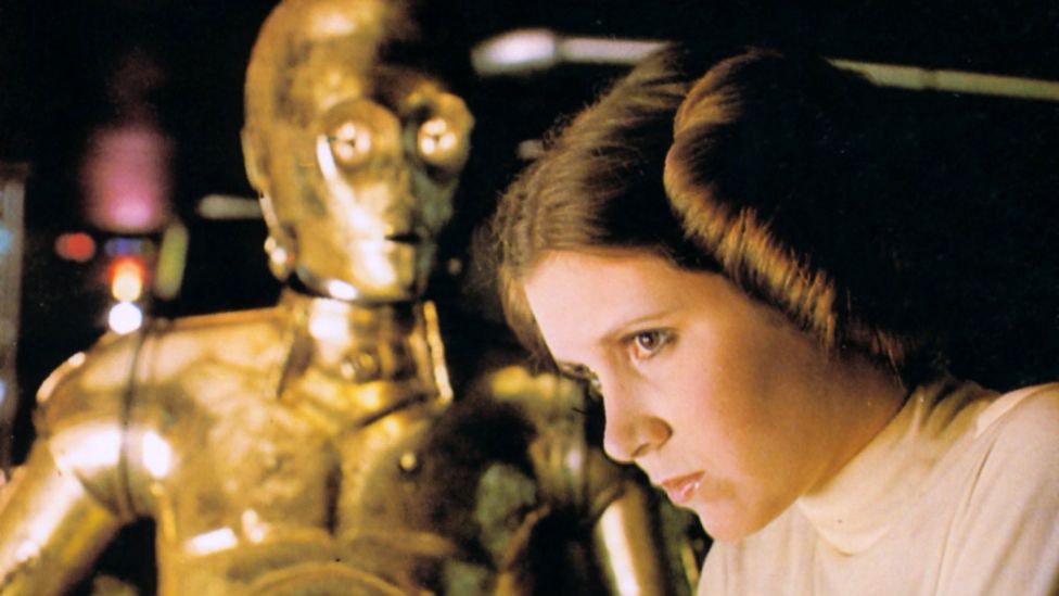 C3PO and Princess Leia (Carrie Fisher) in the original 1977 Star Wars film