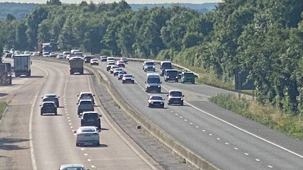 Go-slow petrol price protest held on M54 motorway - BBC News