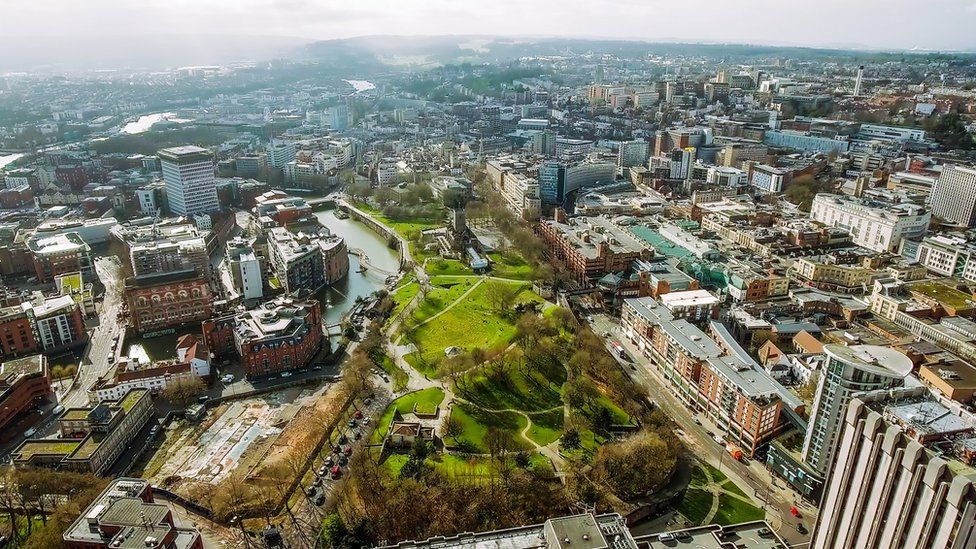 Aerial shot of Bristol city centre