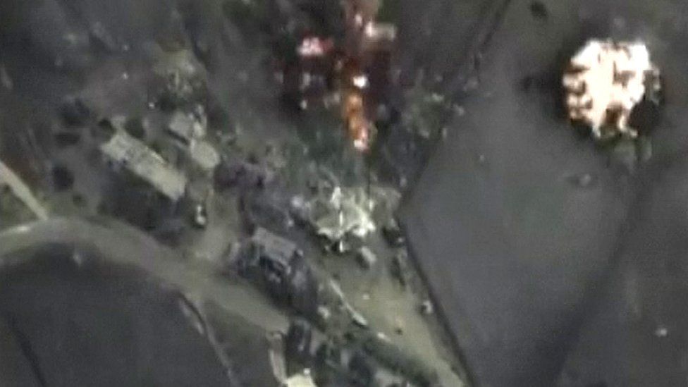 Footage released by Russia's Defence Ministry said to show air strikes it carried out in Syria