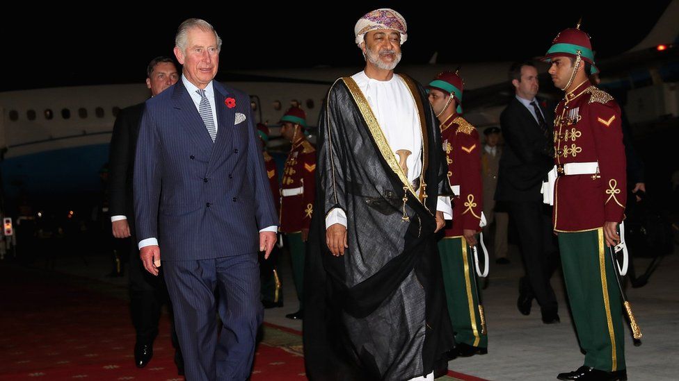 Prince of Wales (left) arriving at Muscat International Airport in Oman on 4 November 2016