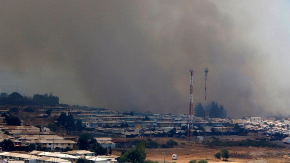 Smoke near the town Cauquenes in the Maule region of Chile, 21 Jan 17