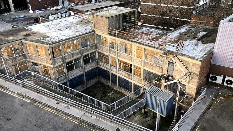 Exterior view of derelict former job centre building in Northampton