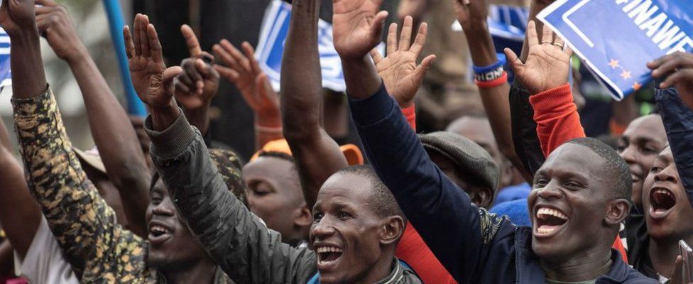 Supporters of Mr Odinga's Azimio la Umoja (Swahili for "pledge of unity") alliance.
