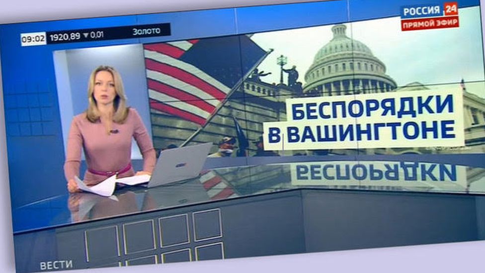 Russian TV reports on the unrest in Washington