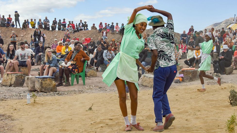 Rieldan dancers performing at a jazz festival in an disused quarry outside Prince Albert in South Africa - Friday 5 May 2023