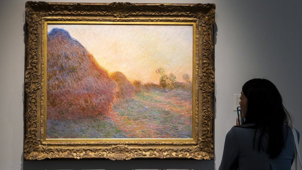 A painting by Claude Monet - one of his Haystacks series - on display in New York ahead of its auction