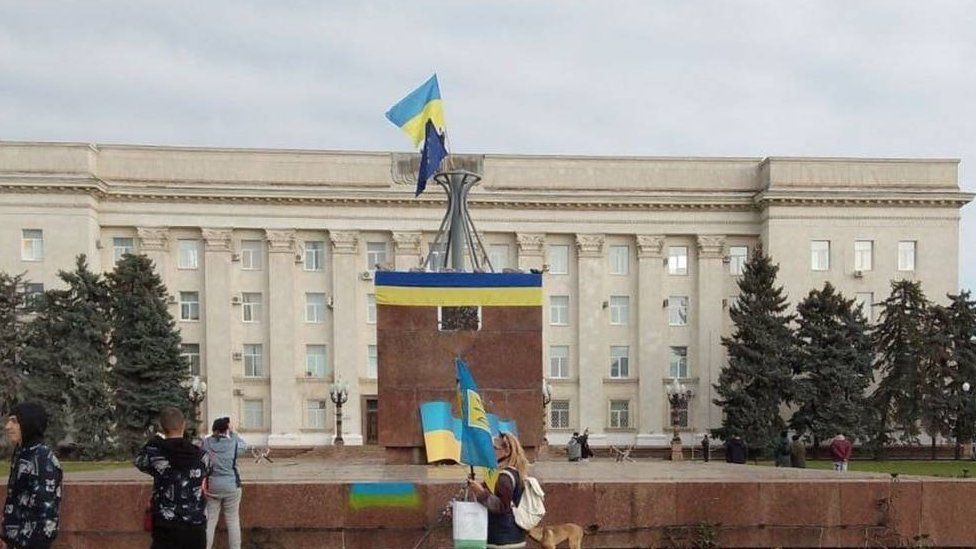 Ukrainian flags have been raised at the regional administration building in Kherson.
