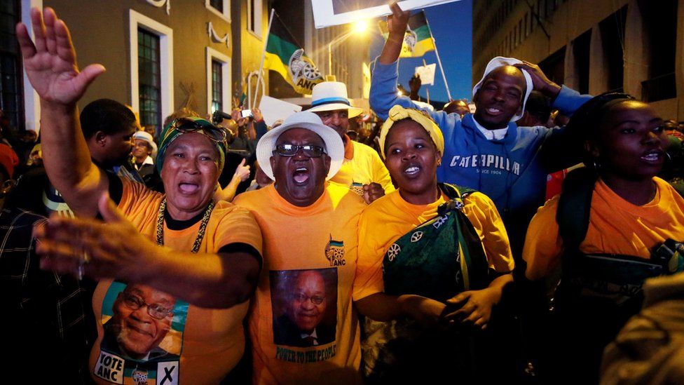 Pro-Zuma supporters celebrate after the vote of no confidence against President Jacob Zuma failed in Cape Town, South Africa, August 8, 2017