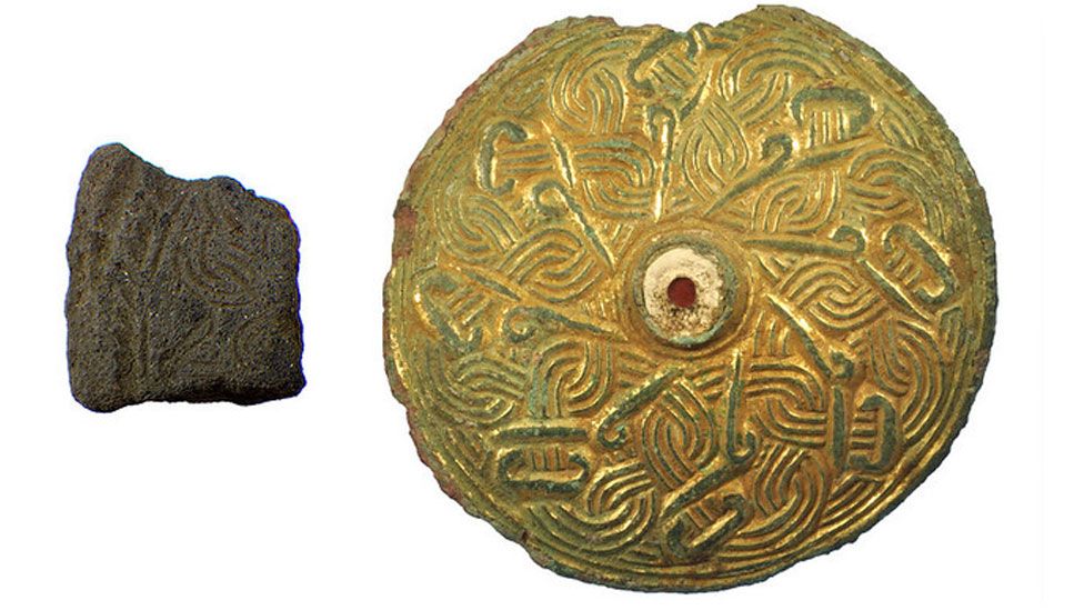 Fragment of a mould used for metalworking (left) with horse harness mount