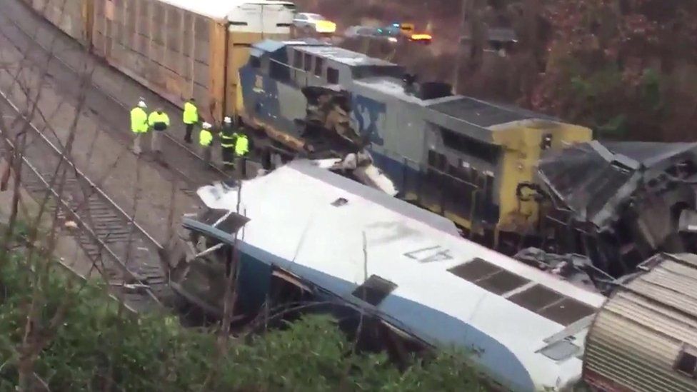 Train carriage rolled on its side