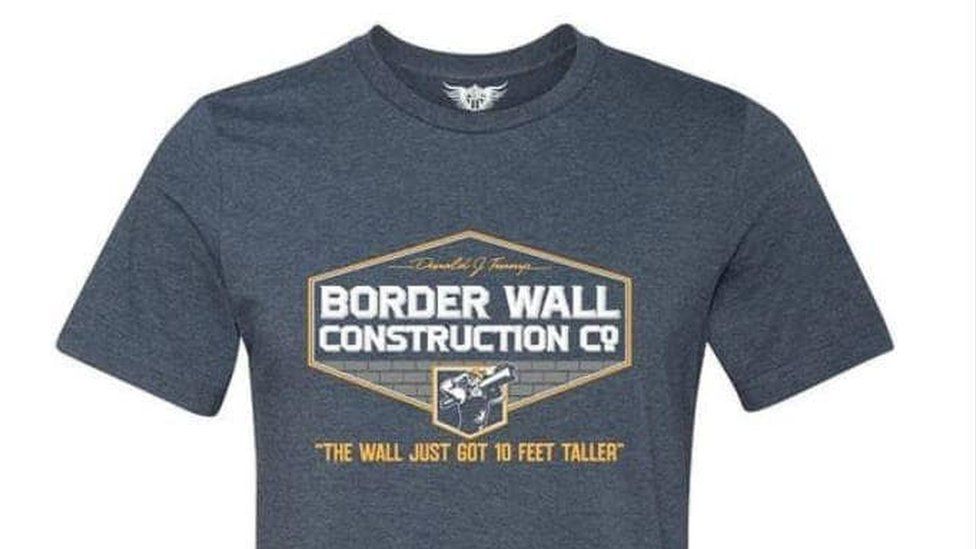 T-shirt reading: "Donald J Trump Border Wall Construction Co The Wall Just Got 10 Feet Taller with image of wall