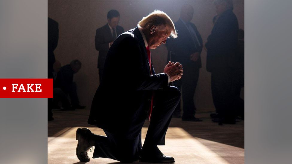 Deepfake of Donald Trump kneeling