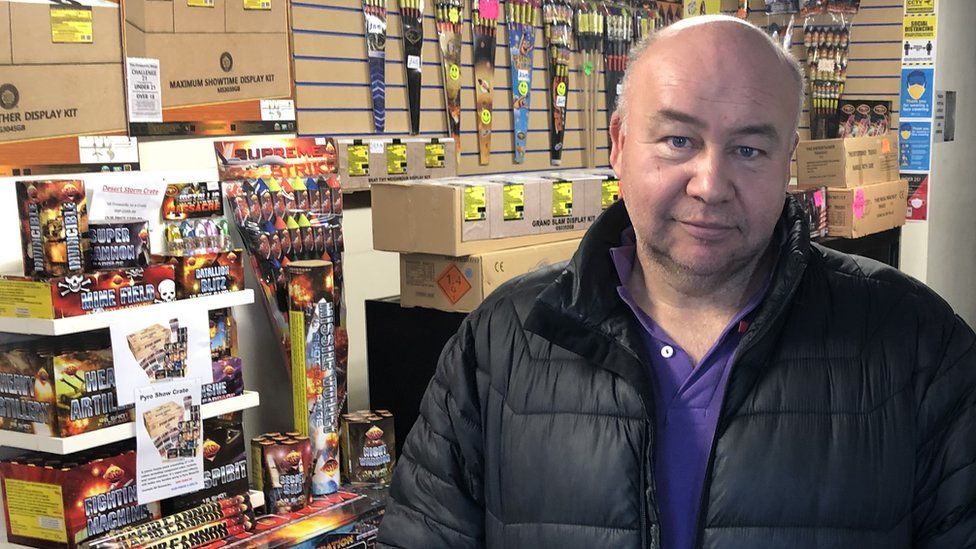 Simon Pinnock, owner of The Firework Shop in Swansea, in the shop