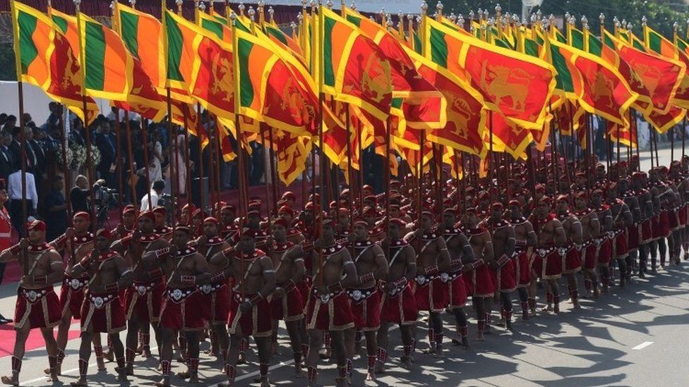 Sri Lankan military personnel marching