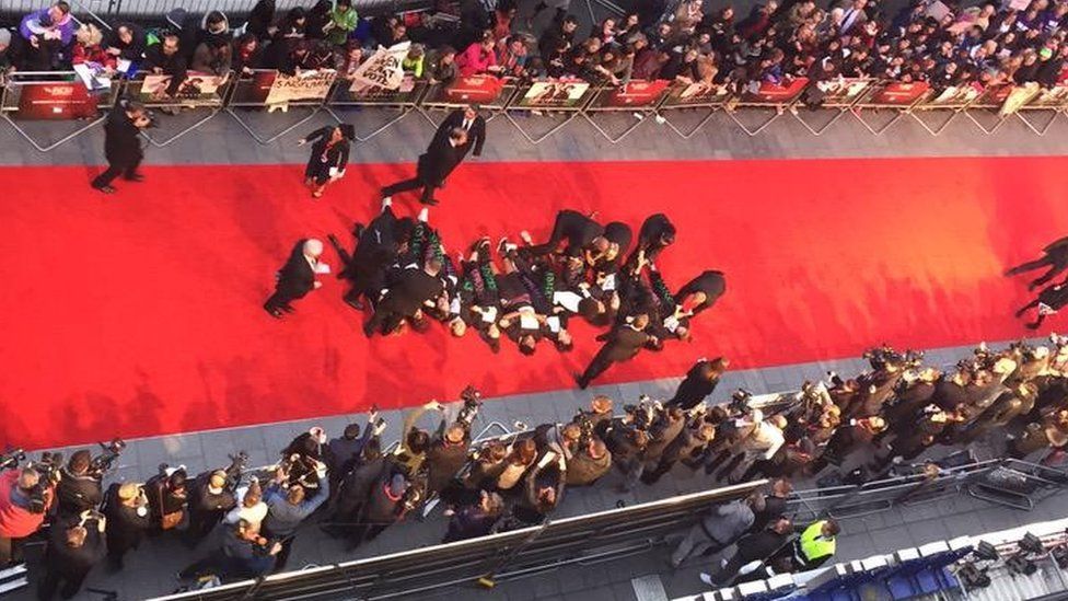 Protesters on the red carpet