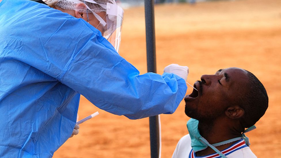 A man is tested for Covid in South Africa