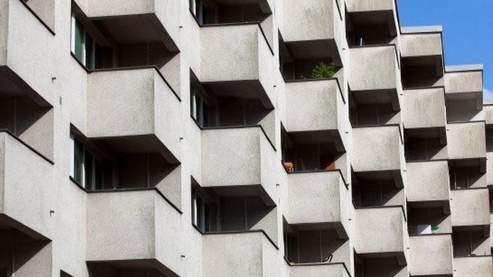 The balconies of a block of residential housing located in the Wedding suburb of Berlin (April 2013)