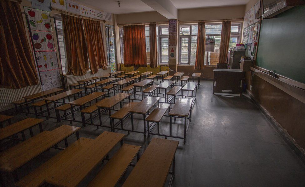 An empty classroom in Srinagar
