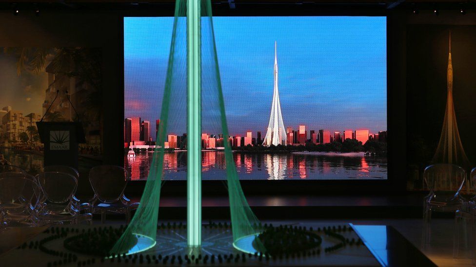 A model of the Tower Project at Dubai Creek Harbour Development designed by Spanish-Swiss architect Santiago Calatrava