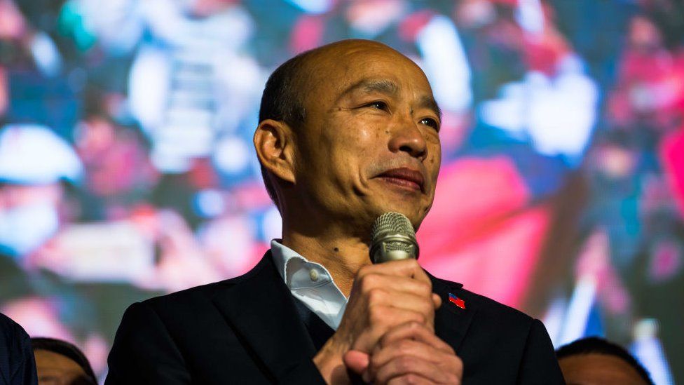 Han Kuo-yu speaks during a rally outside the campaign headquarters on January 11, 2020 in Kaohsiung