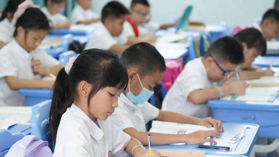 chinese children doing homework