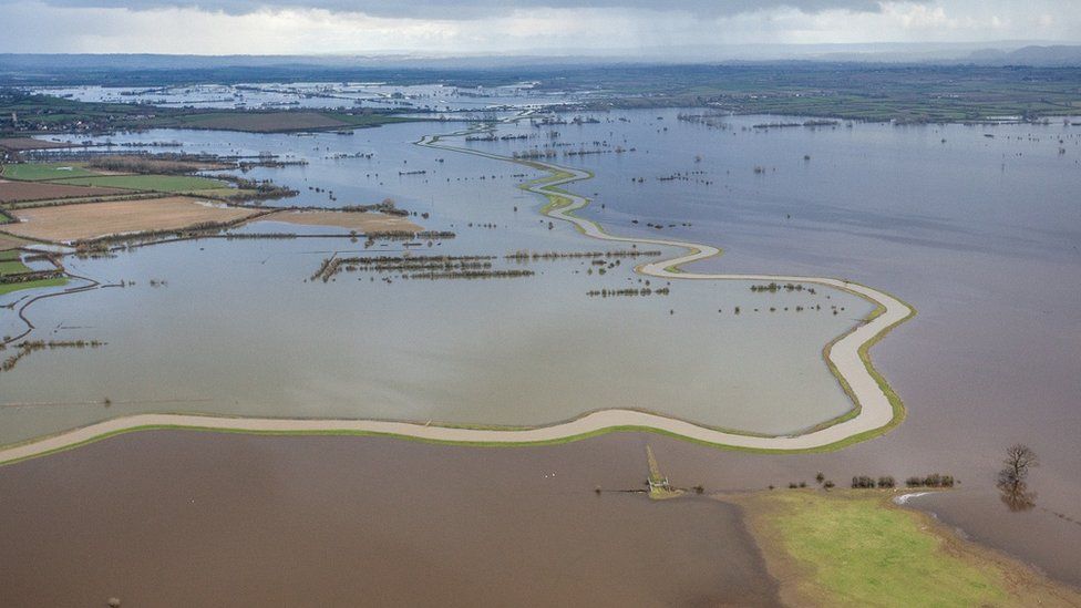 River Parrett snaking through the flooded Somerset levels