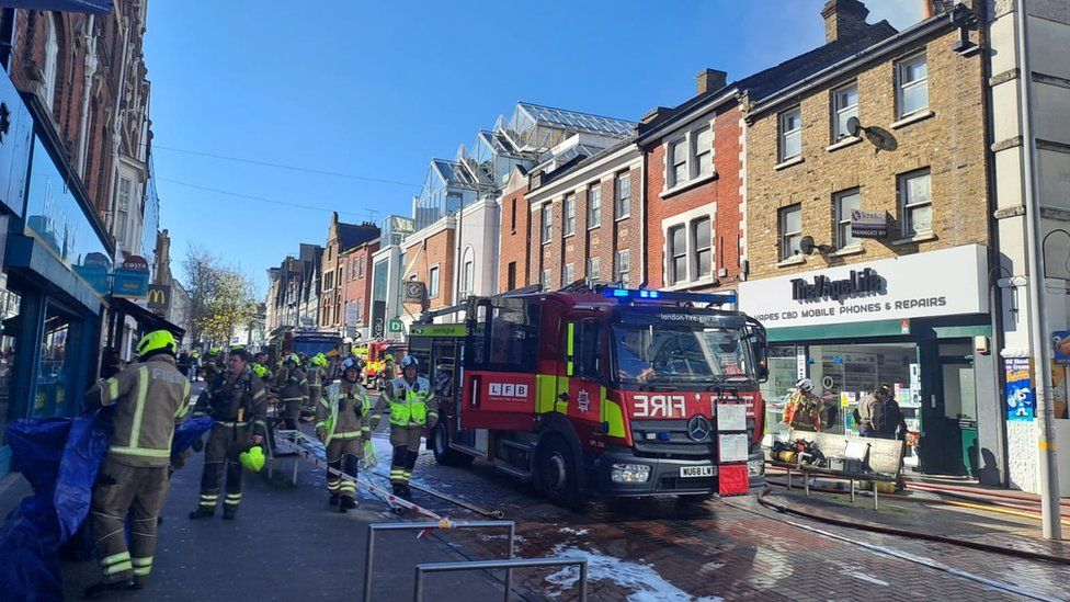 Ten fire engines initially attended a blaze in Sutton