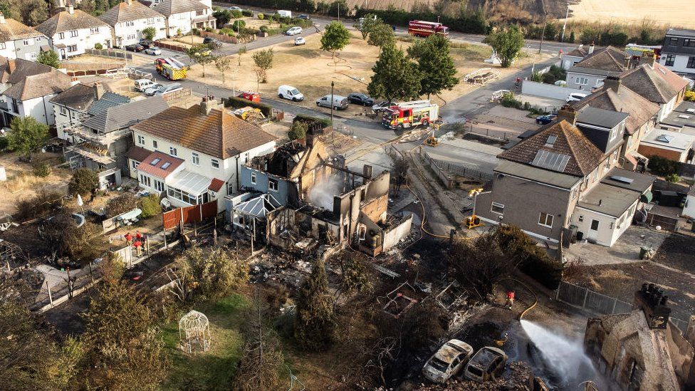 An aerial shot of the aftermath of the fire in Wennington