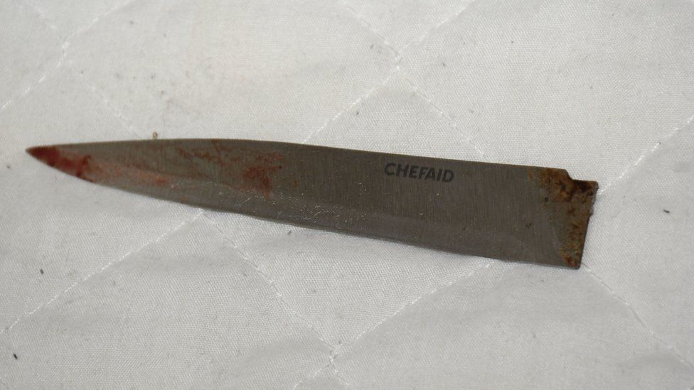 The kitchen knife used in the attacks