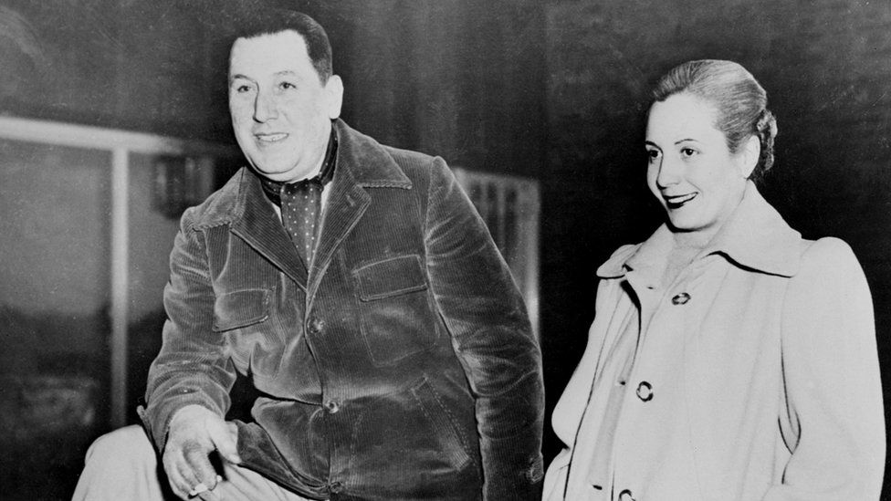 Argentine President Juan Peron is pictured with his wife, Evita, in the 1940s.