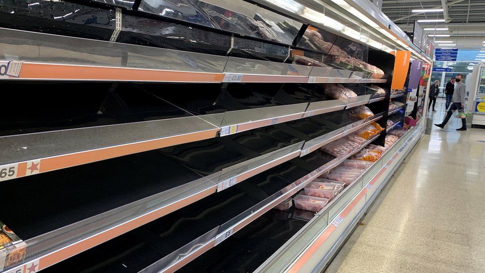 Empty meat shelves
