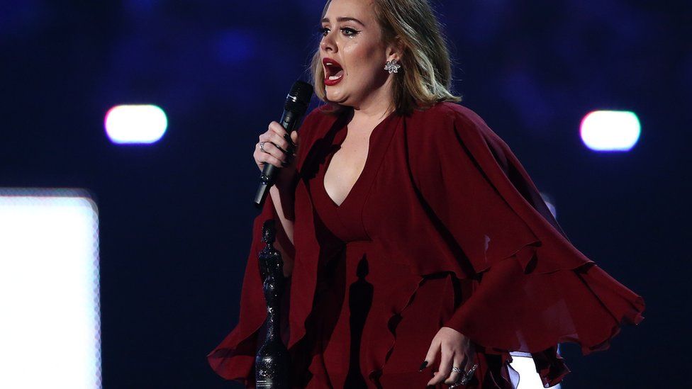 Adele mid-speech, 2016