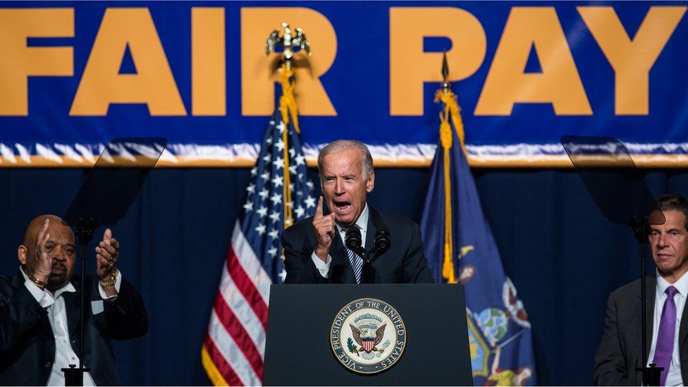 U.S. Vice President Joe Biden (C) speaks in support of raising the minimum wage for the state of New York to $15 per hour on September 10, 2015 in New York City. Biden said he would like to see the federal minimum wage risen to $12 per hour.